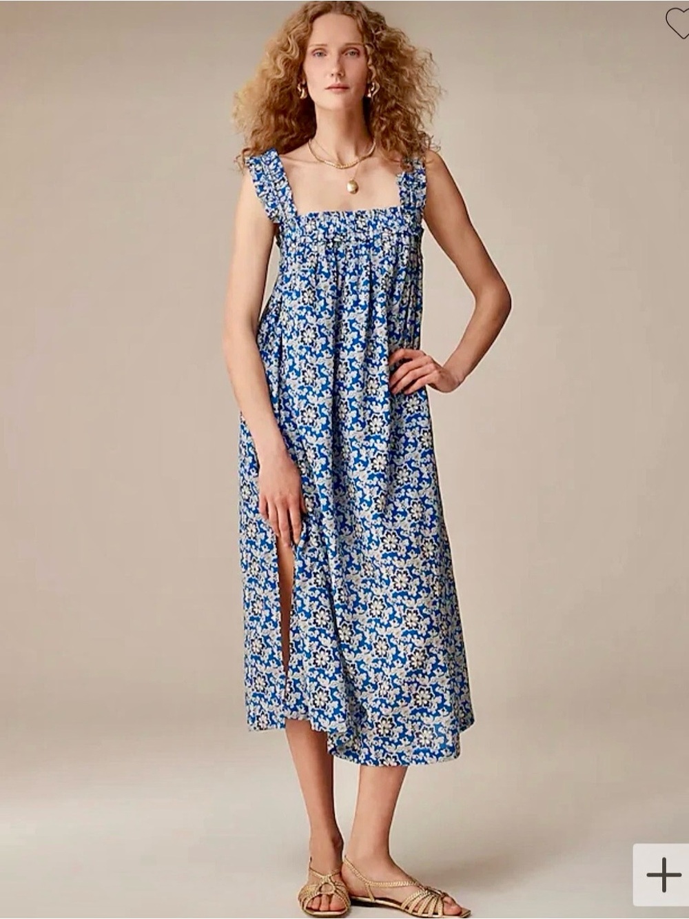 J Crew Floral Cotton ruffle-trim shift dress cobalt blue S Relaxed Cottagecore